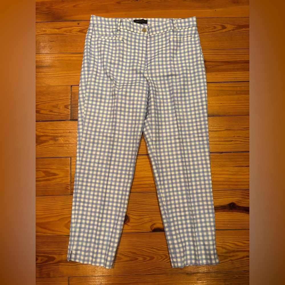 Ann Taylor Relaxed Cotton Crop in Blue Plaid